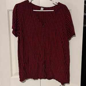 Old Navy Red and Black Check Blouse Size 2X
